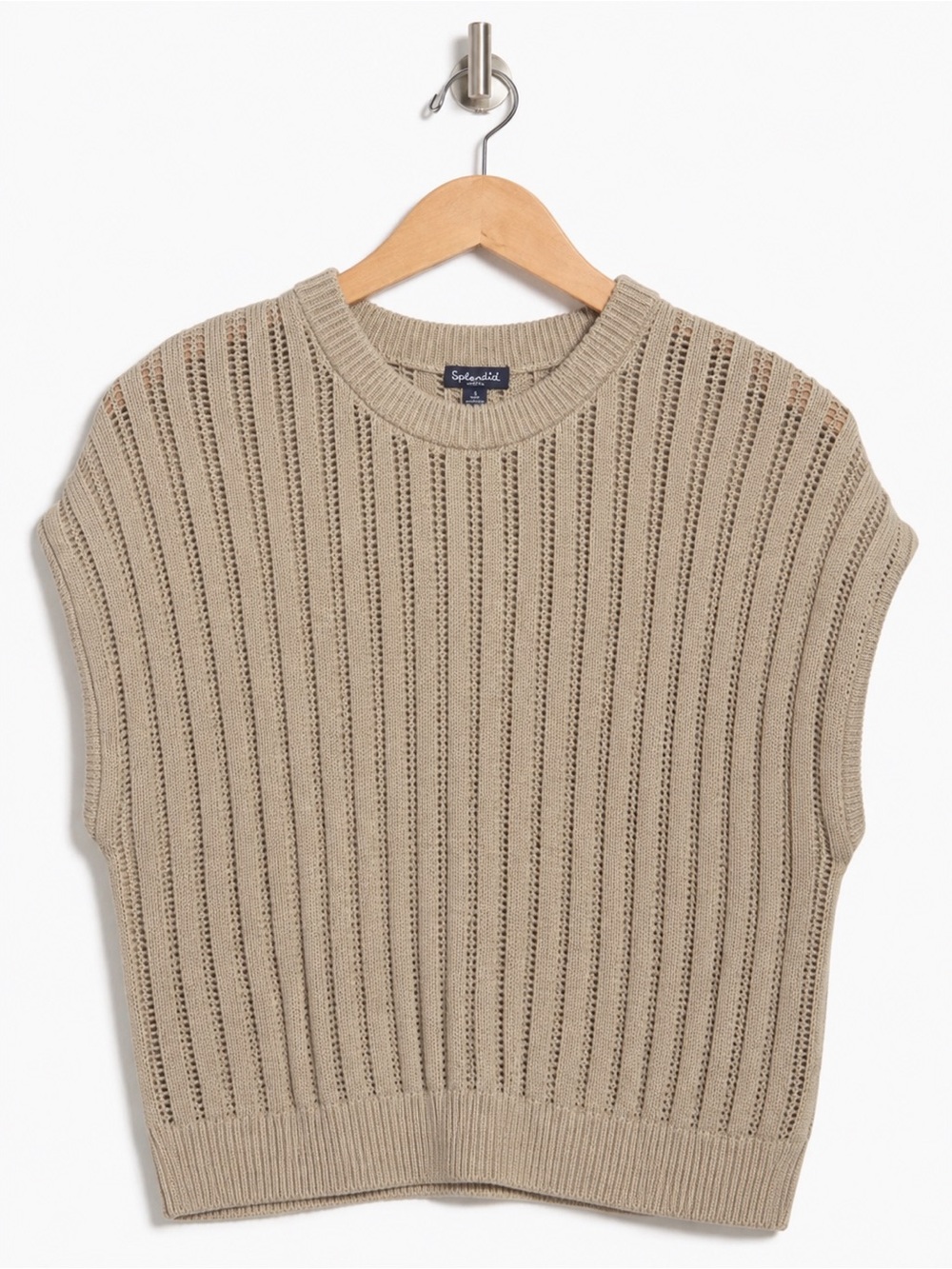 Splendid Camille Sweater Vest Beige Taupe Loose Knit Crewneck Large EUC
